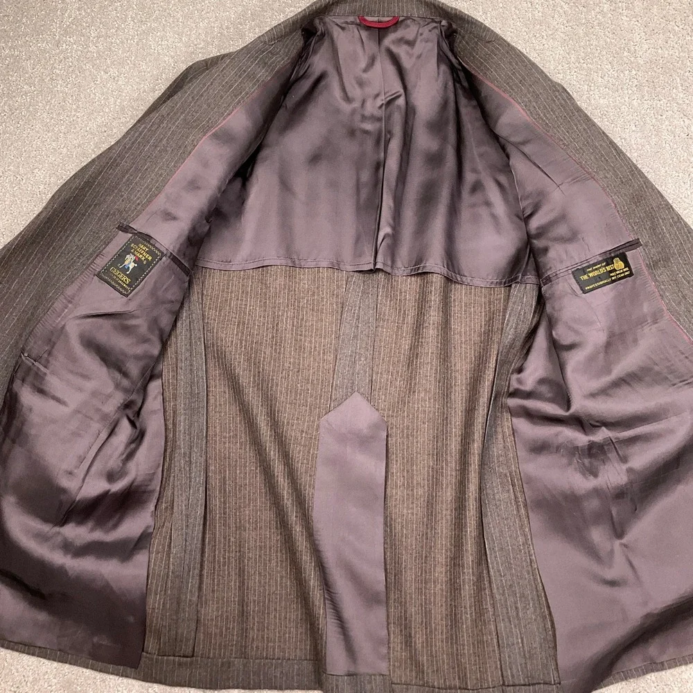 Hart Schaffner Marx Suit Mens 44R 36W Brown Geigers‎ Pinstripe Wool